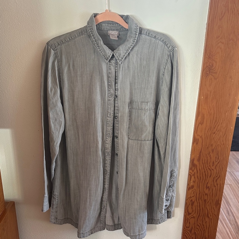 Chico's Gray Button-Down Blouse - image 1